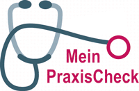 Logo PraxisCheck, Schrift mit Stethoskop