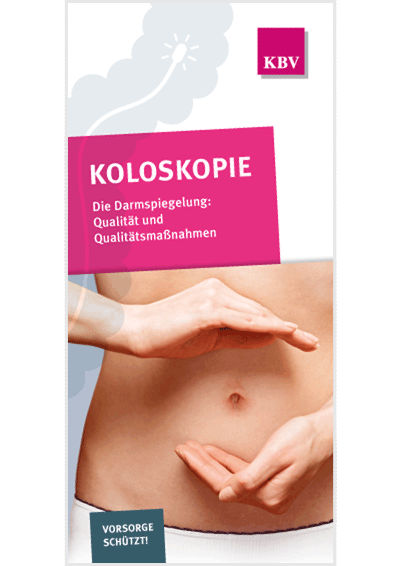 Flyer-Titel zum Thema Koloskopie zeigt Bauch und Hände