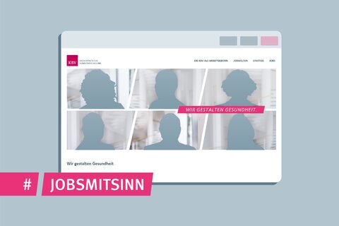 Hashtag Jobs mit Sinn. Wir gestalten Gesundheit. Ansicht der Karriereseite der Kassenärztlichen Bundesvereinigung.
