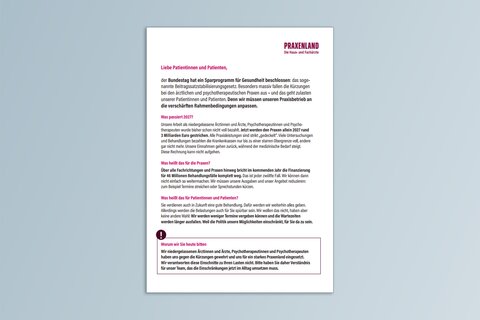 Titelbild PatientenInfo Sparprogramm für Gesundheit