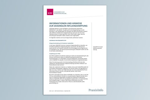 Titelseite PraxisInfo Grippeschutzimpfung