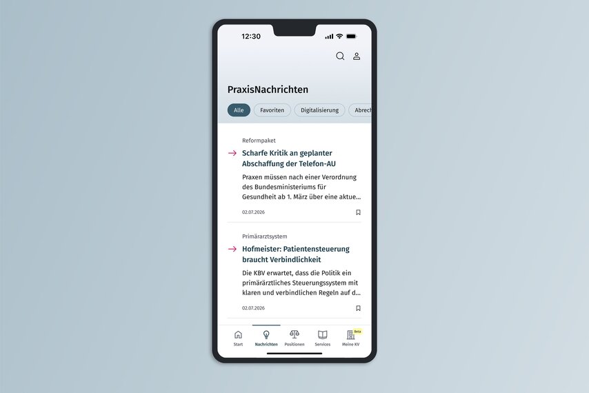 Ansicht App-Darstellung Praxisnachrichten