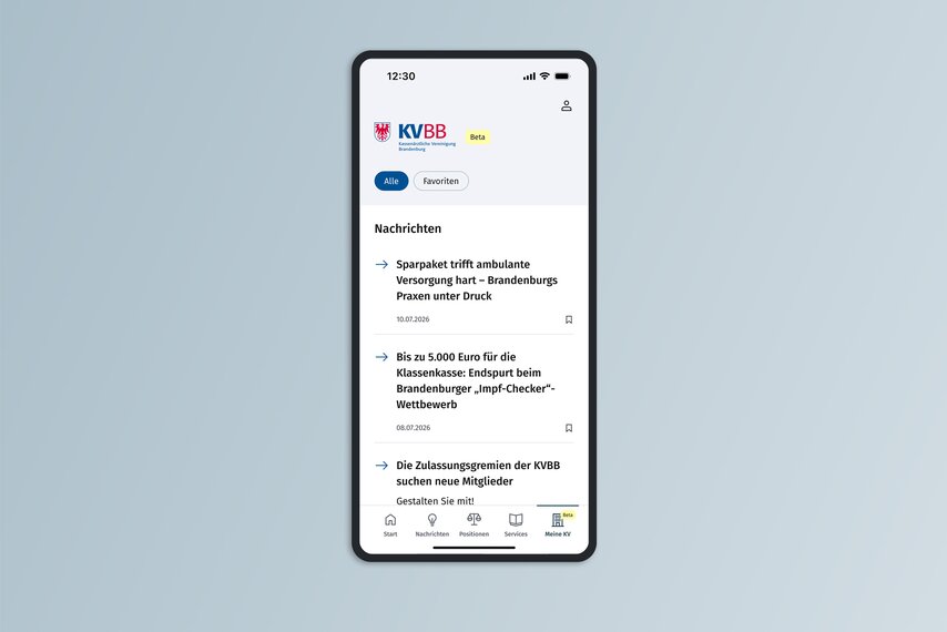 Ansicht App-Darstellung KV Brandenburg