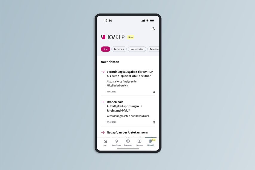 Ansicht App-Darstellung KV Rheinland-Pfalz