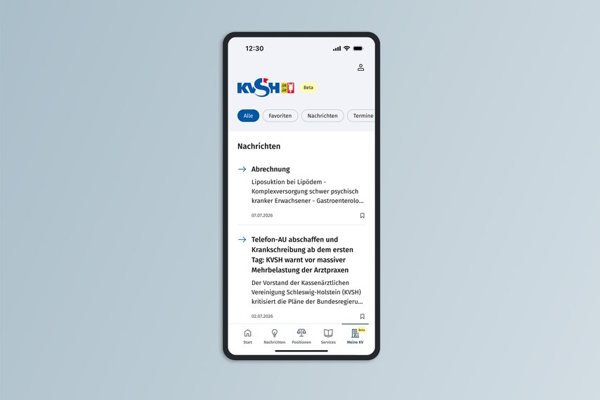 Ansicht App-Darstellung KV Schleswig-Holstein