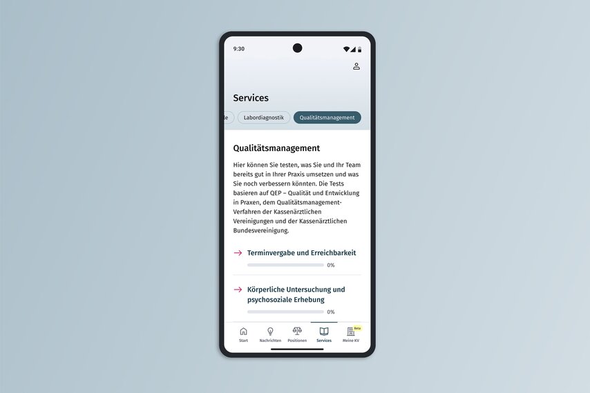 Ansicht App-Darstellung Services Qualitätsmanagement