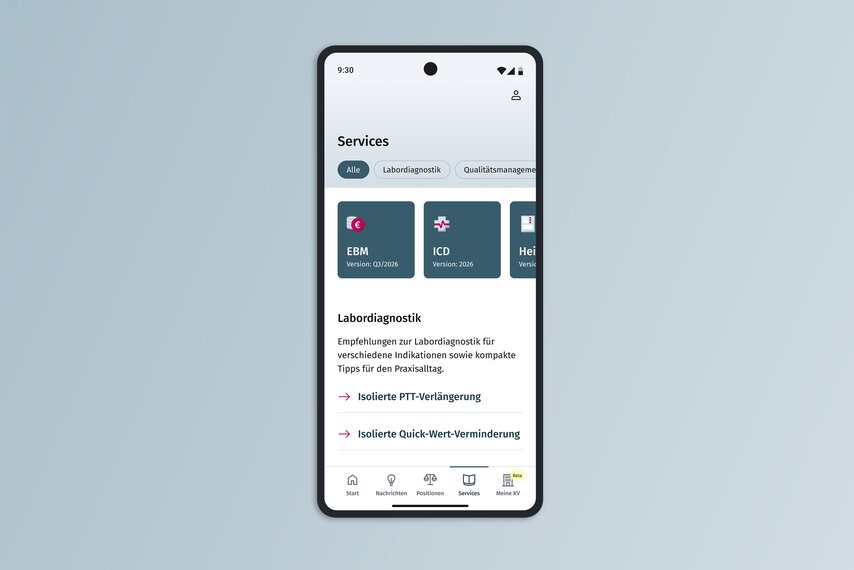 Ansicht App-Darstellung Services
