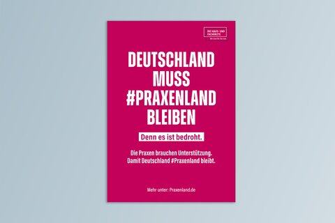 Großer Schriftzug in Weiß auf Magenta: Deutschland muss Praxenland bleiben.